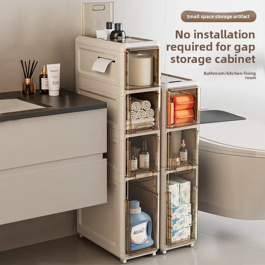 Narrow Gap Storage Cabinet with Sliding Drawers Waterproof Organizer for Bathroom & Kitchen, Multi-Layer Shelf for Tight Spaces Peaceful Pleasures Health and Wellness
