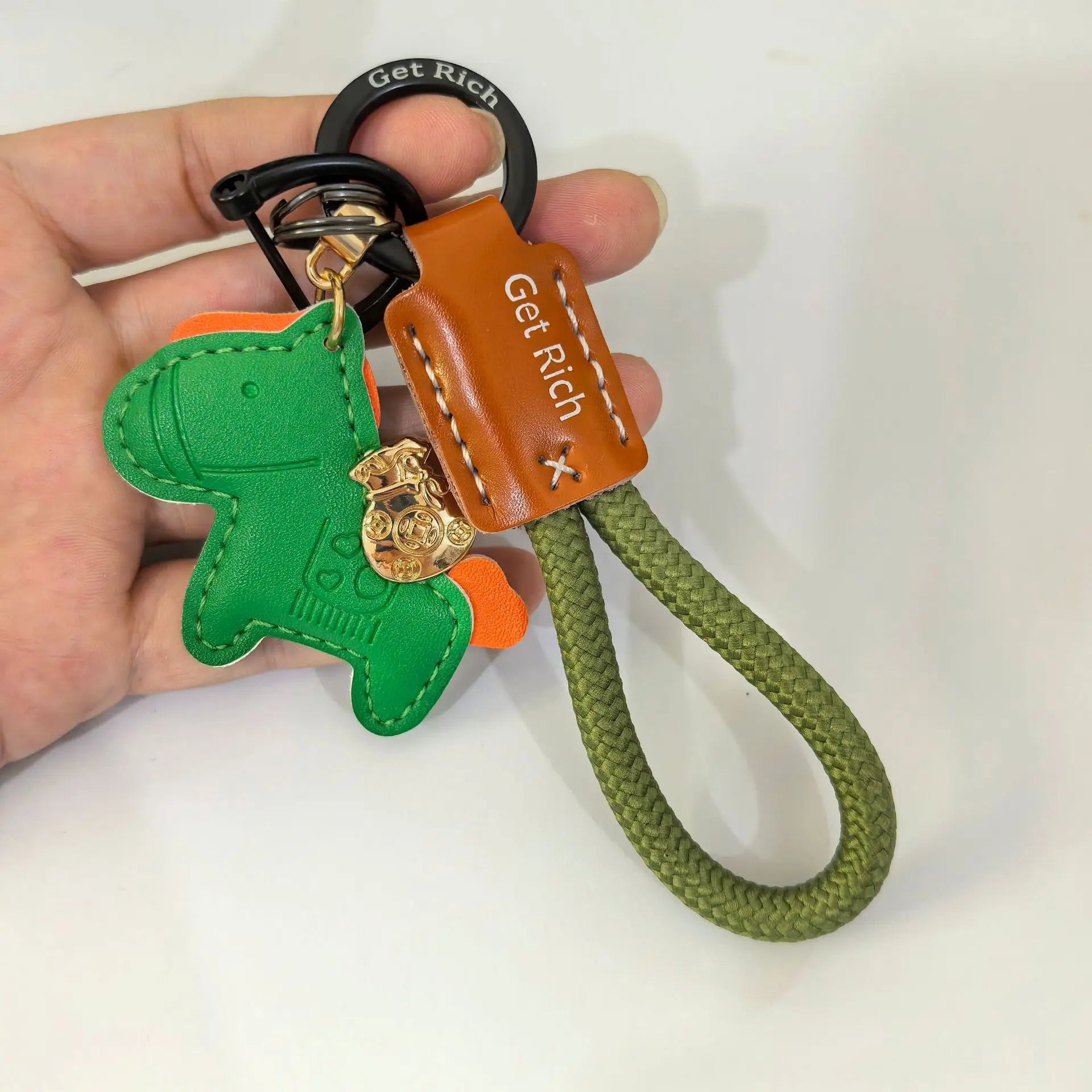 Money Soon Handmade Leather Keychain | Cute Couple Gift Leather Keychain Peaceful Pleasures Health and Wellness green