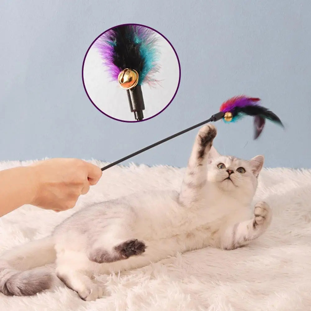 Cat Feather Wand Toy – Interactive Teaser for Indoor Cats (5-Pack)