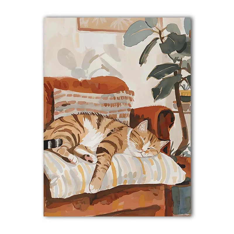 Nordic Wall Art Cute Cat Sleeping Gouache Vintage Canvas Painting Nordic Style Poster Prints Bedroom Living Room Wall Decor Peaceful Pleasures Health and Wellness 03 50x70cm NoFrame China Mainland