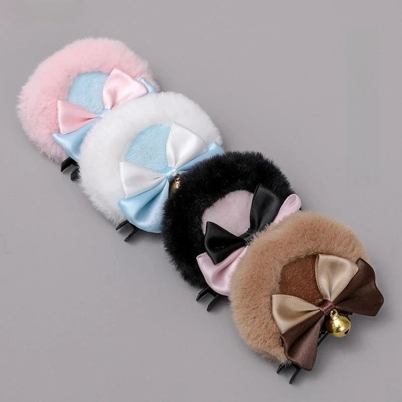 Animal Ear Hairpins Fashion Creative Hair Accessories Double Bowknot Bell Bear Ear Clips Lolita Kawaii Cosplay Barrette Decor Peaceful Pleasures Health and Wellness