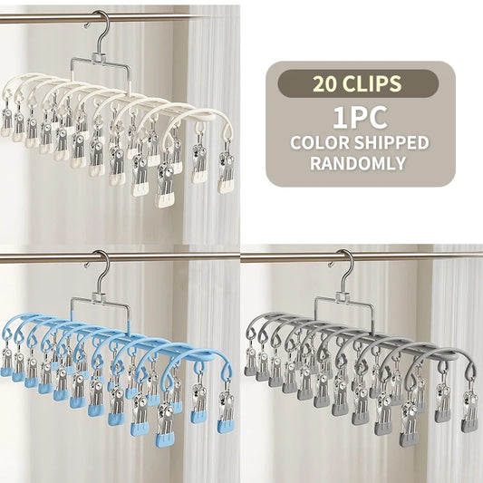 20-Clip Windproof Stainless Steel Sock & Laundry Drying Hanger Laundry Drying Rack Peaceful Pleasures Health and Wellness 1Pc Random color