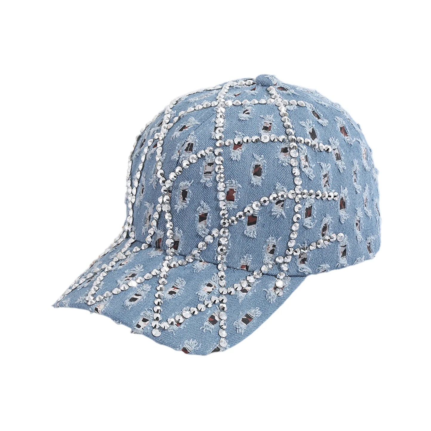 Summer Baseball Sports Cap Shiny Rhinestone Decor Baseball Sports Hats for Mountaineering Traveling Peaceful Pleasures Health and Wellness Light blue WHITE
