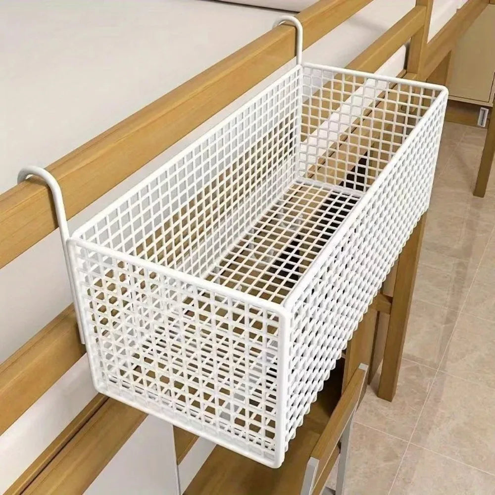 Iron Hanging Bedside Storage Basket – No-Drill Wire Shelf