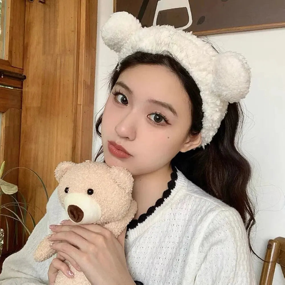 Cute Bear Hair Band Women's Face Wash Facial Mask Makeup Headwear Plush Hair Band Anti Slip Hair Band Hair Hccessories Peaceful Pleasures Health and Wellness