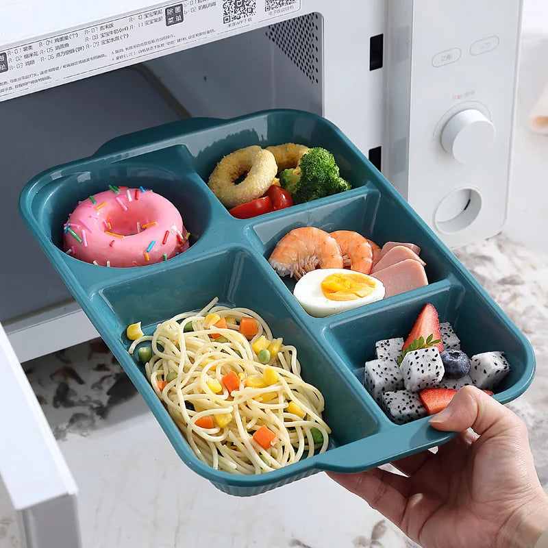 Portable 5 grids Meal Box Food Grade PP Rectangular Divided Lunchbox Separating Plates with knife fork spoon Dinnerware Set Peaceful Pleasures Health and Wellness