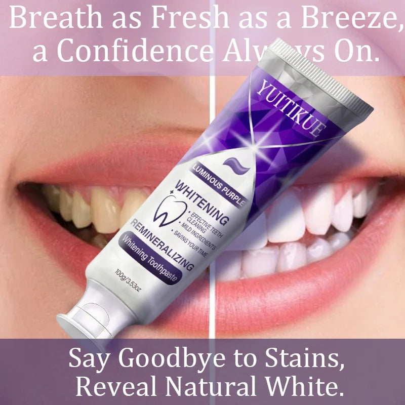 Yuitikue Luminous Purple Whitening Toothpaste, Remineralizing Teeth Whitening Paste for Effective Cleaning & Brightening, 100g Peaceful Pleasures Health and Wellness