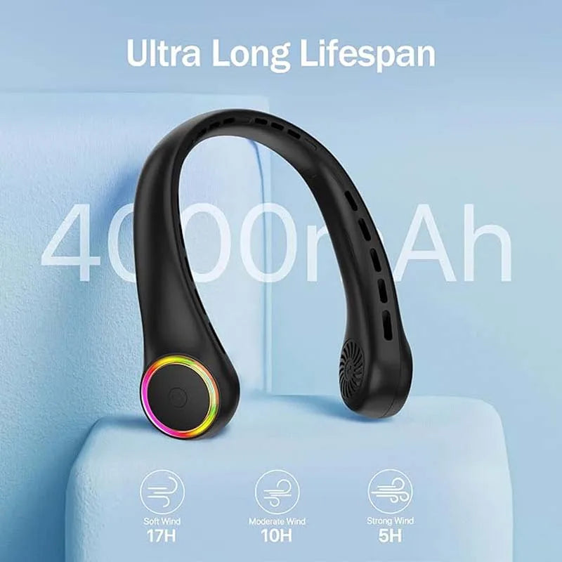 2026 Fashion Colors Light Hanging Neck Fan Portable Outdoor Sports Wearable Neck Fan Usb Rechargeable Mini Air Cooling Fans Peaceful Pleasures Health and Wellness