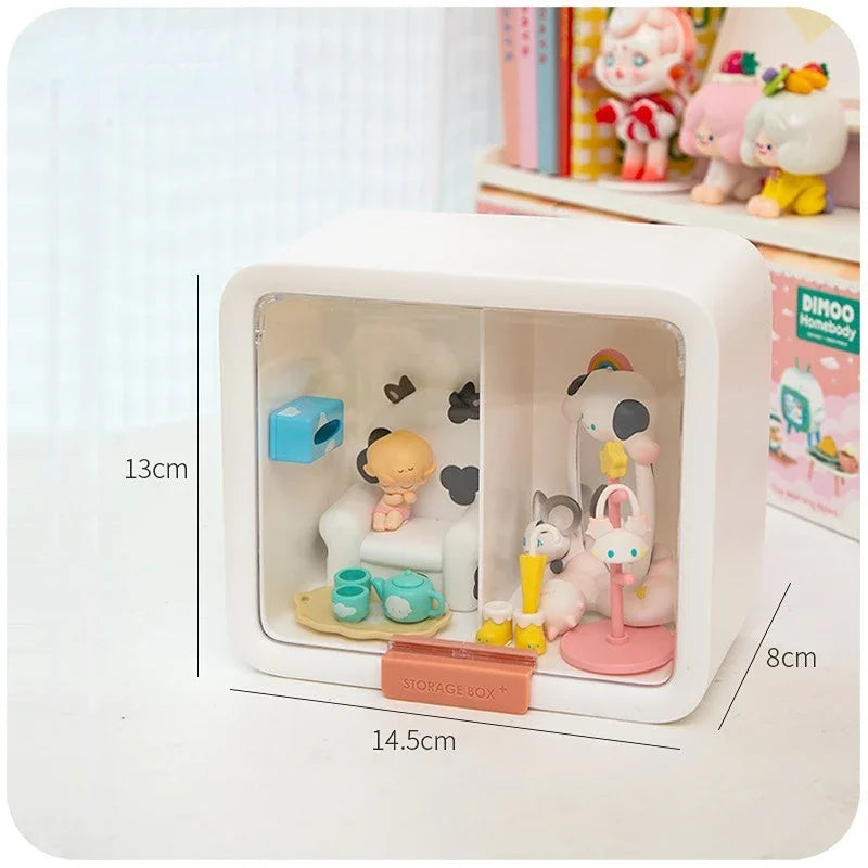 Rectangle Box Storage Box Japanese Q Version Anime Figure Model Toy Doll Collection Display Stand Organizer Case for Dimoo Home Peaceful Pleasures Health and Wellness White