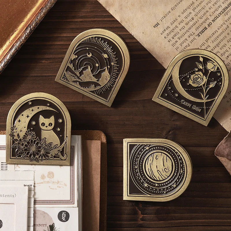 1pc Metal Clip Retro Elegant Hand Account Material Decoration Clip Starry Night Love Song Series Office Document Supplies Peaceful Pleasures Health and Wellness