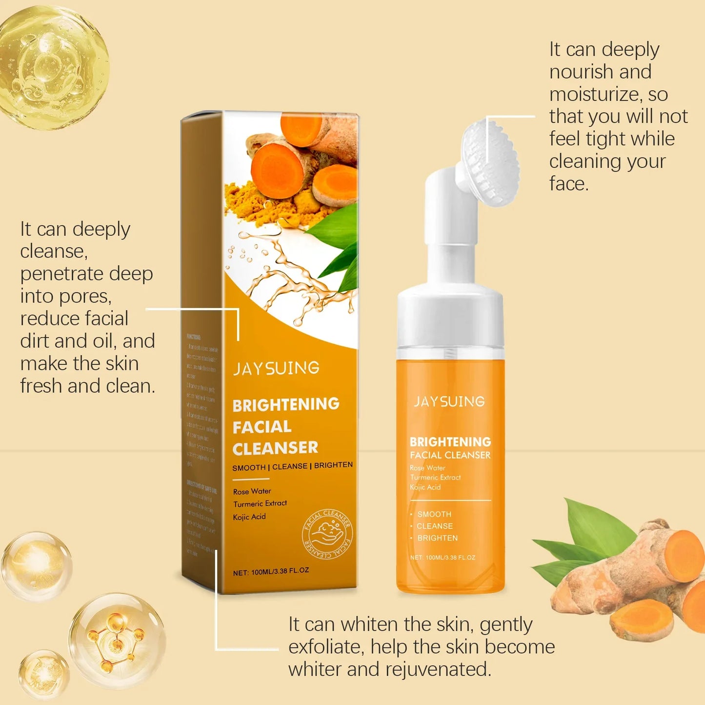 JAYSUING Turmeric Foam Facial Cleanser – Pore & Oil Control 100ml