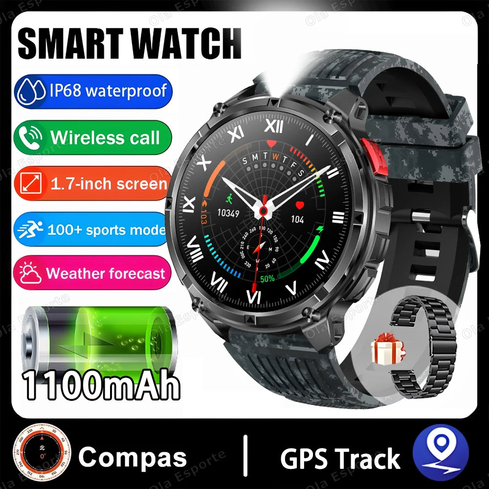 Rugged Military Smartwatch 1100mAh | Outdoor Sport Smart Watch