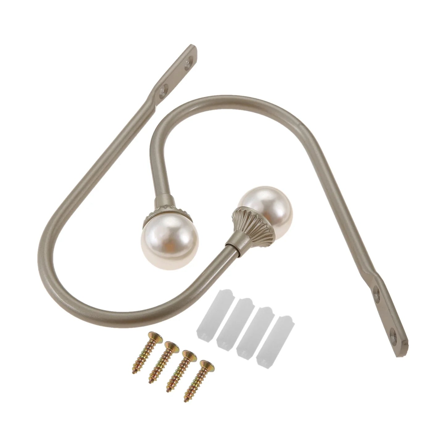 2pcs Pearl Curtain Holdbacks – U-Shape Iron Alloy Wall Hooks Silver