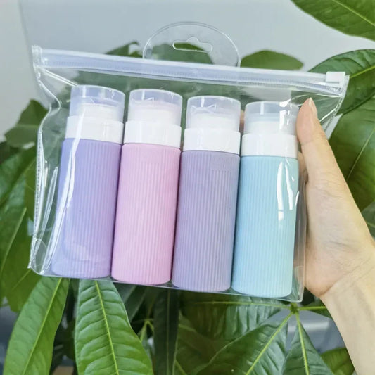 4pcs 100ML Silicone Travel Bottles Accessories Portable BPA Free Leak Proof Squeezable Size Containers Travel Essentials Sets Peaceful Pleasures Health and Wellness 4pcs set
