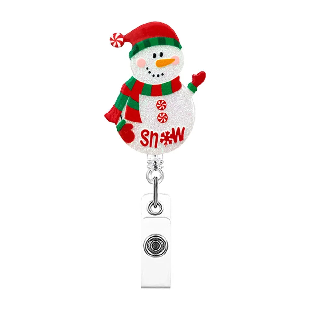 Acrylic Christmas Badge Reel Santa Claus Snowman Elk Retractable Badge Holder Gingerbread Xmas Decoration ID Card Holder Peaceful Pleasures Health and Wellness Style 5