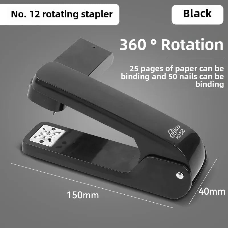1pc Large 360 degree rotating stapler labor-saving and fashionable office student stapler high aesthetic value stapler Peaceful Pleasures Health and Wellness black