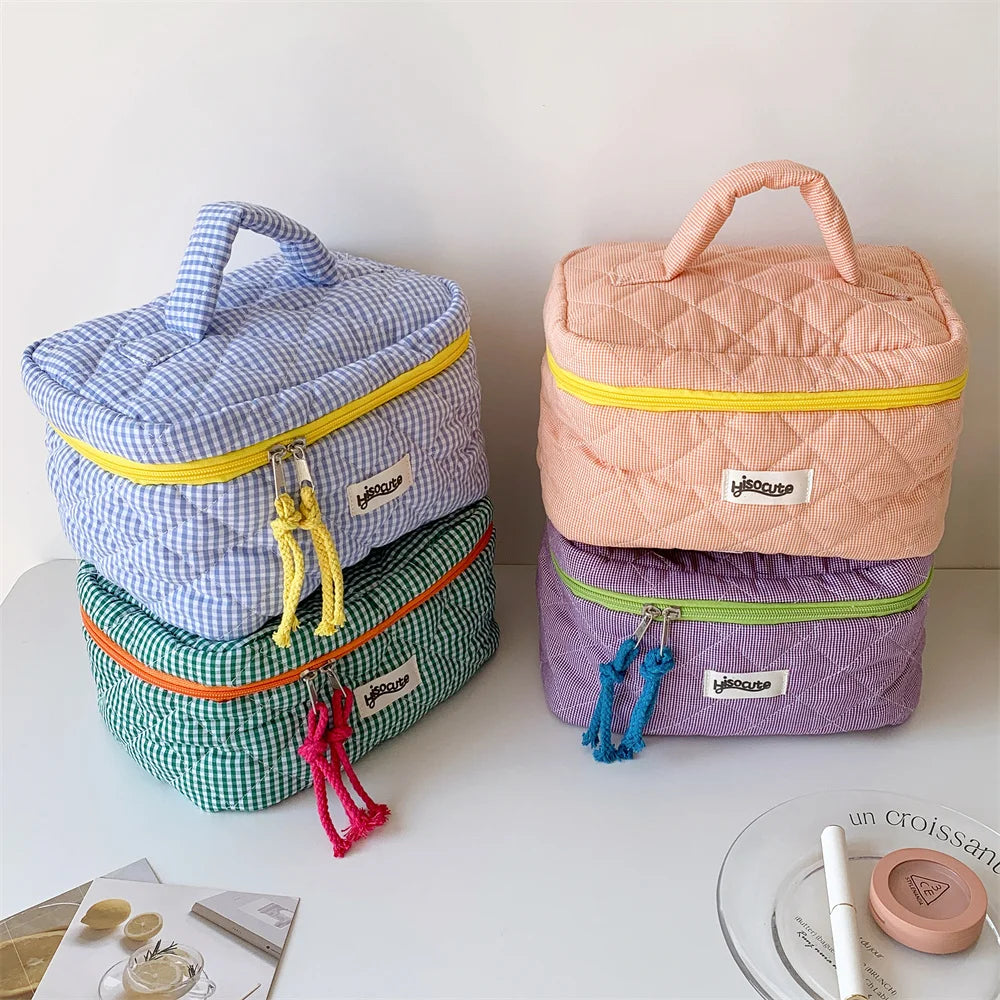 Quilted Makeup Bag Set – Cute Travel Cosmetic Organizer