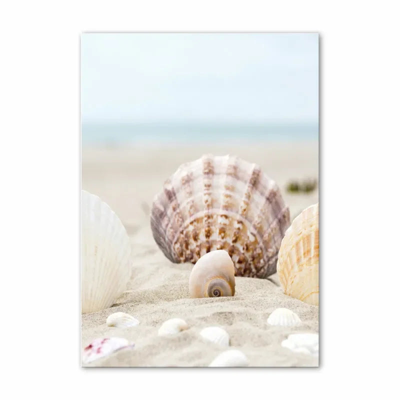 Scandinavian Simple Wall Art Summer Ocean Seashells Starfish Waves HD Canvas Poster Prints Home Bedroom Living Room Decoration Peaceful Pleasures Health and Wellness G 20x30cm Unframed