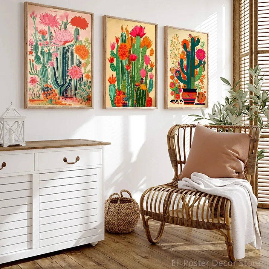 Classic Retro Mexican Cactus Poster Canvas Decoration Painting Flower Aesthetics Color Art Room Home Decoration Wall Art Peaceful Pleasures Health and Wellness