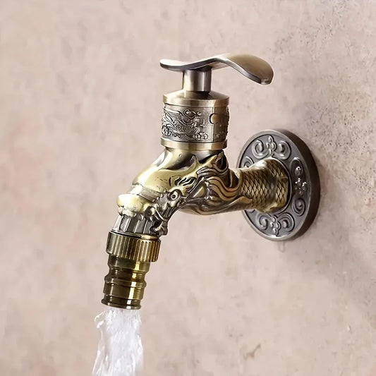 Golden Dragon Wall-Mounted Cold Water Faucet | Vintage Style Wall-Mounted Faucet Peaceful Pleasures Health and Wellness