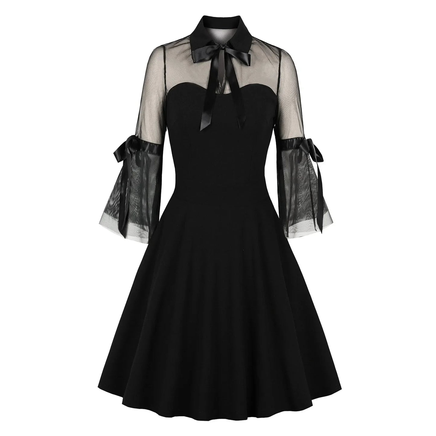 Retro Floral Embroidered Mesh Long Sleeve Mini Dress | Women