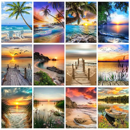 GATYZTORY Crystal Diamond Painting With Frame Sea Landscape Full Square Round Cross Stitch Mosaic Embroidery Wall Decors Gift Peaceful Pleasures Health and Wellness