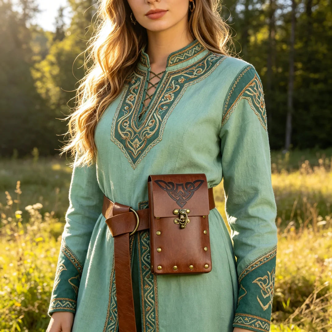 Medieval Faux Leather Retro Waist Bag Hangable Drawstring Outdoor