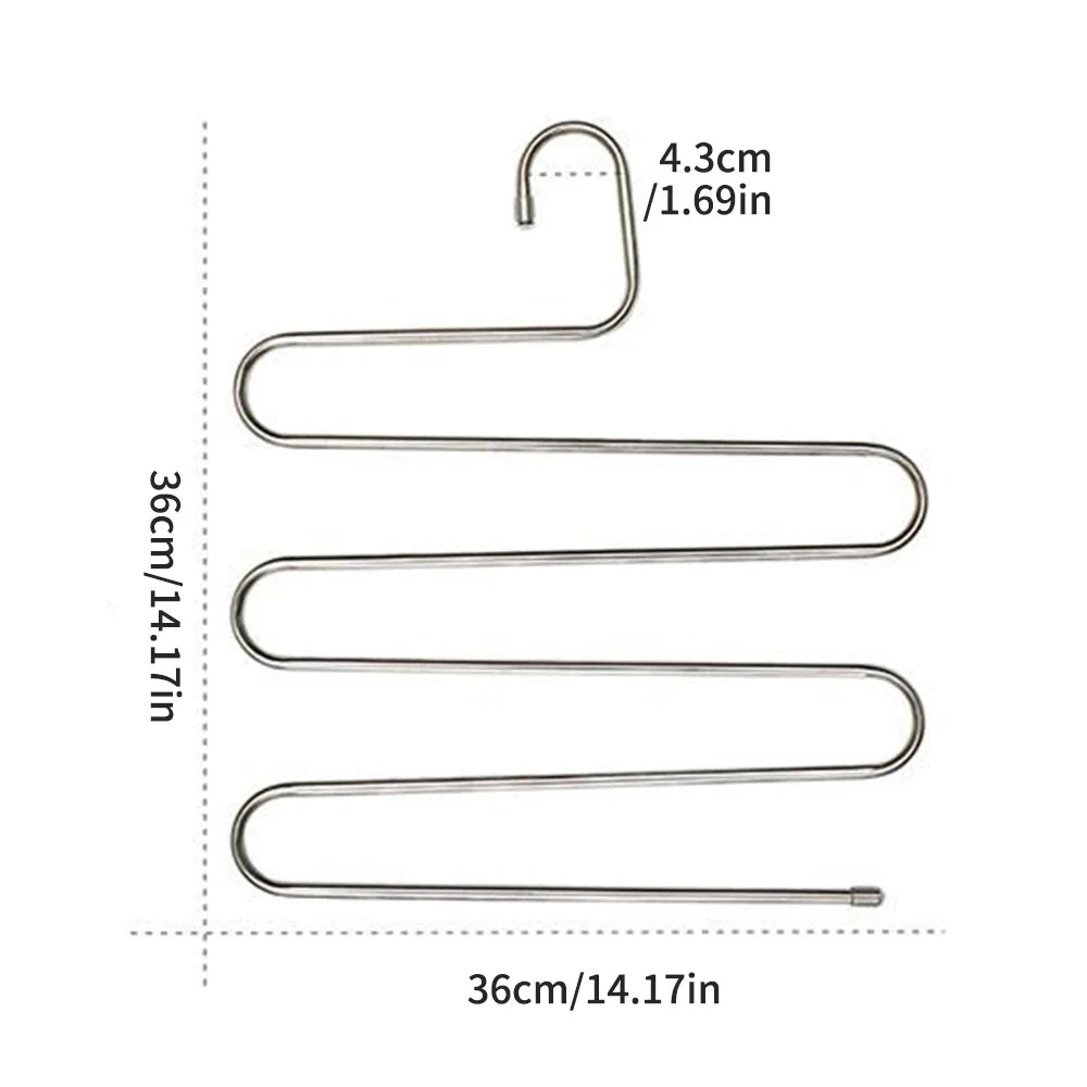 Non-Slip S-Shape Pants Hangers – Stainless Steel 3-Pack