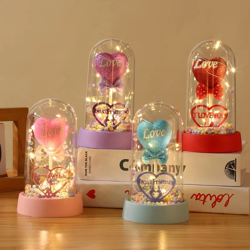 1pc New Love Lover Gift Acrylic Cover Couple Luminous Desktop Ornament Creative Eternal Flower Decoration Peaceful Pleasures Health and Wellness