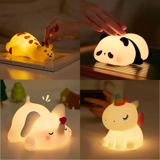 Cute Animal Giraffe Panda Silicone Night Light Timer Patting Lamp Rechargeable Night Lamp for Kids Boys Birthday Gift Room Decor Peaceful Pleasures Health and Wellness
