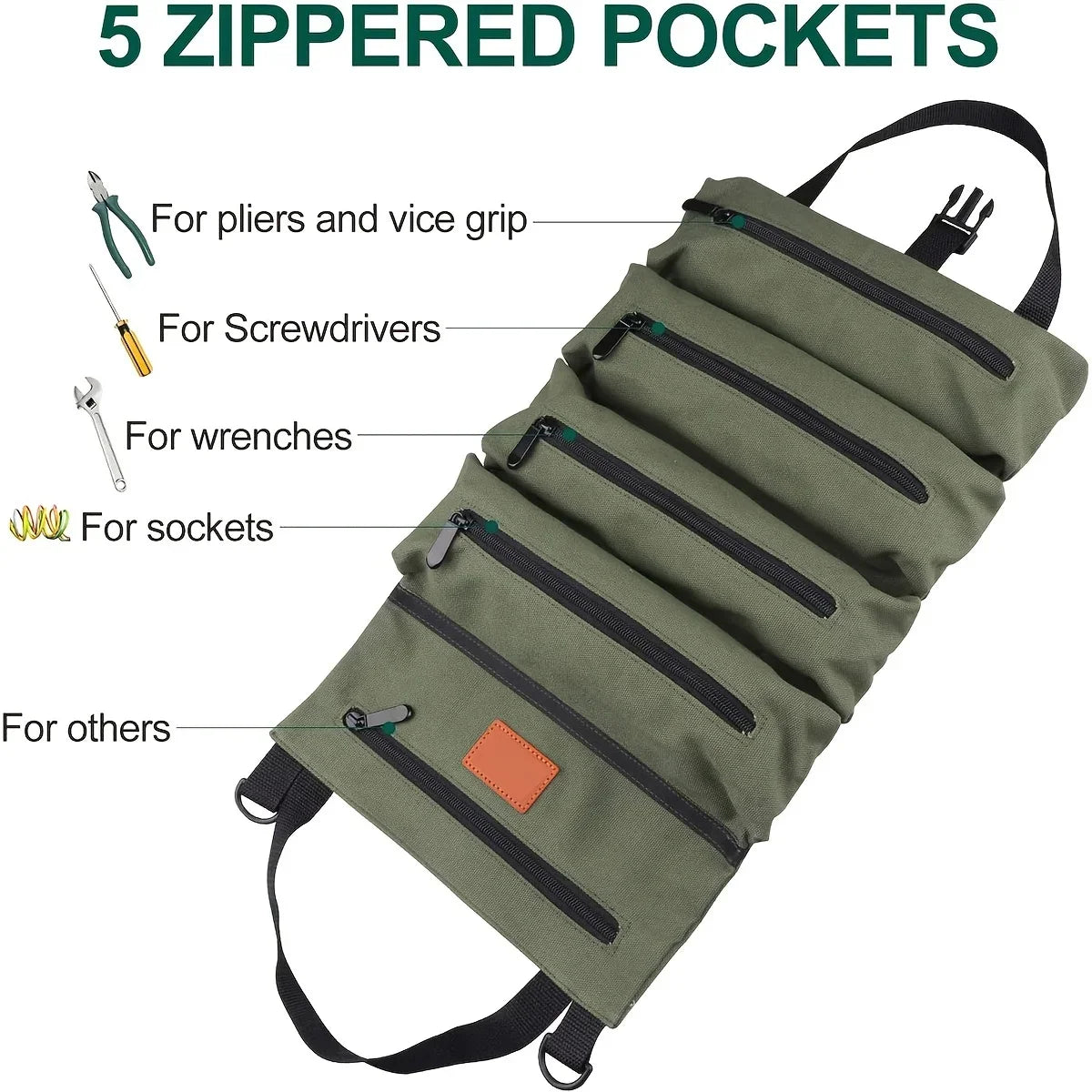 Canvas Roll-Up Tool Organizer | Wrench Roll Storage Bag