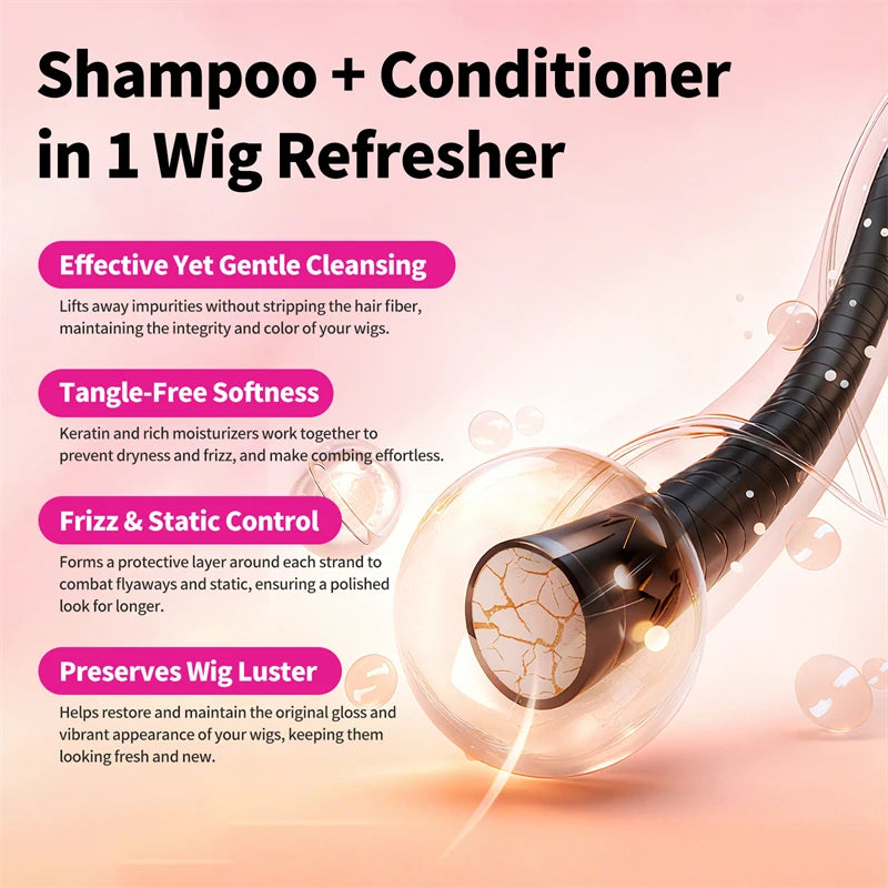 2-IN-1 Wig Shampoo Professional Anti-Frizz Softening Wig Care Shampoo Deep Cleansing Moisturizing Hair Conditioner for All Wig Peaceful Pleasures Health and Wellness
