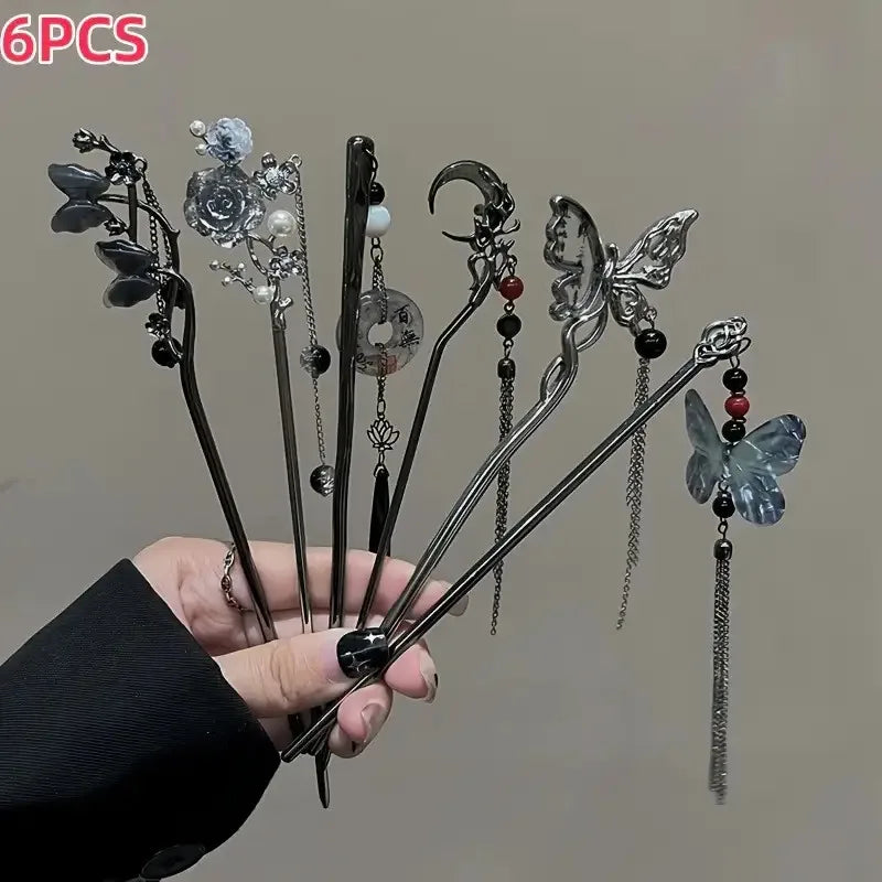 6-Piece Alloy Butterfly Hairpin Set – Retro Style Peaceful Pleasures Health and Wellness