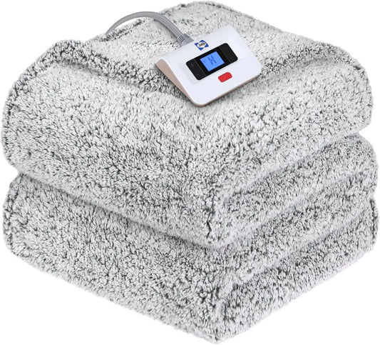 Electric Heated Blanket Twin Size, Soft Sherpa with 10 Heat Levels & Auto-Off, Machine Washable Charcoal Peaceful Pleasures Health and Wellness United States