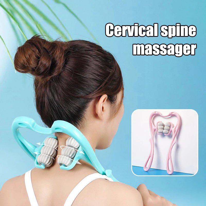 Cervical Neck Massager, Manual Neck Clamp Multifunctional Kneading Roller 6-Ball Shoulder And Neck Relaxation Massager Peaceful Pleasures Health and Wellness