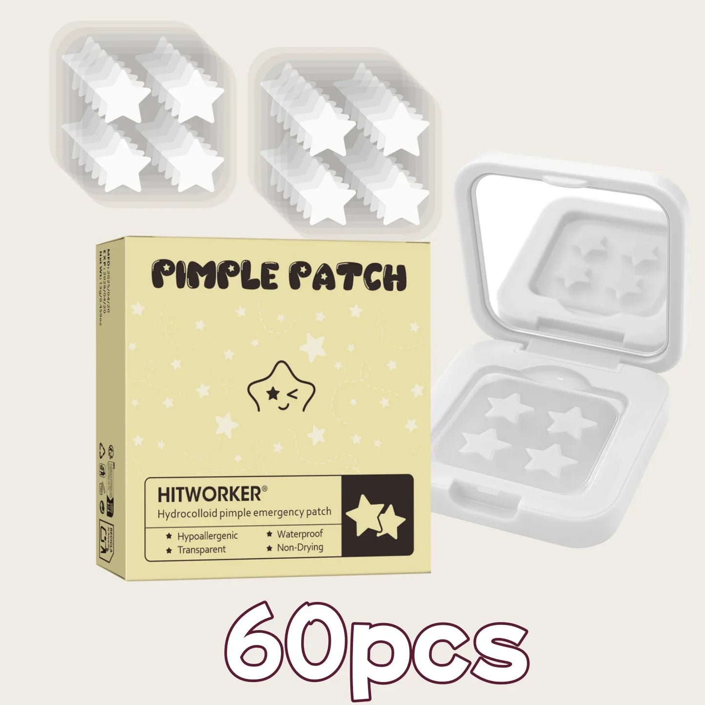 60-Piece Star Blemish Cover Patches + Makeup Mirror | Hydrogel