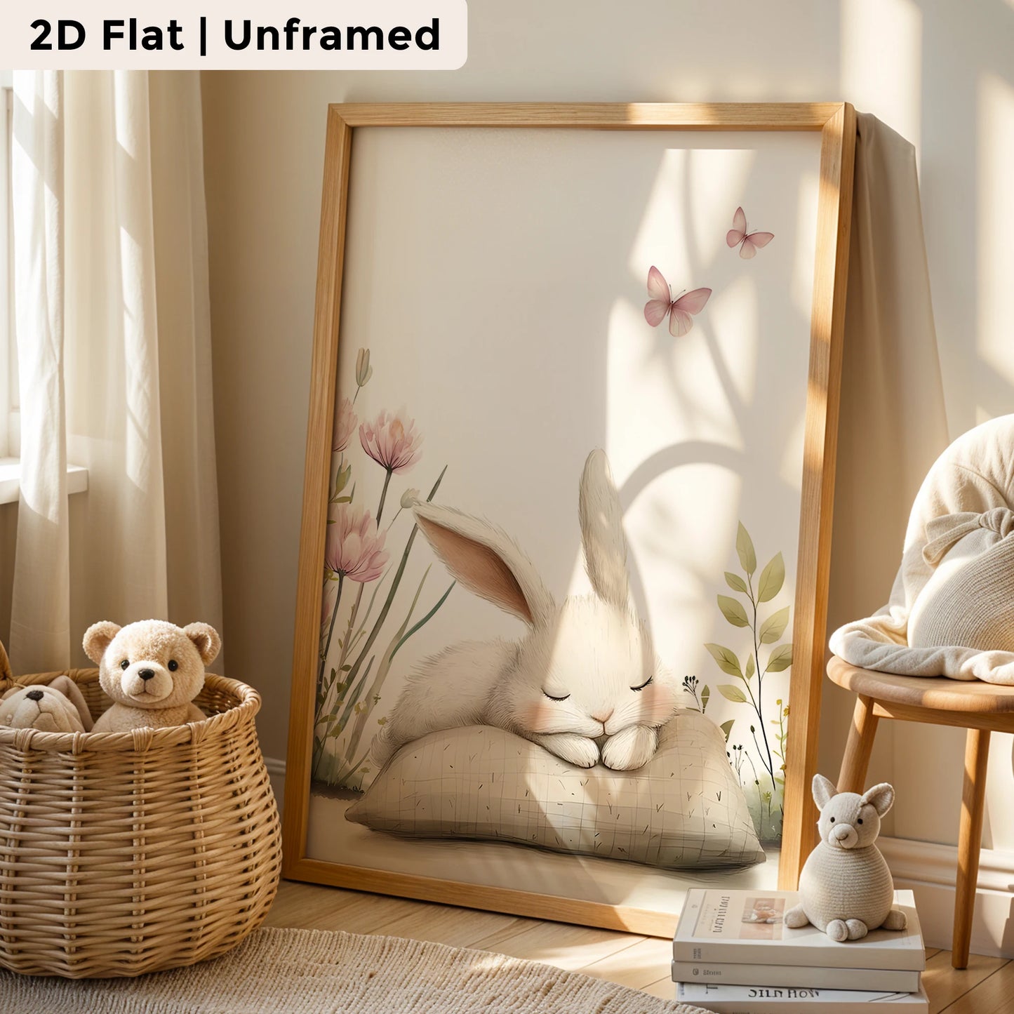 3-Piece Cartoon Flowers & Rabbit Canvas Wall Art Print Set