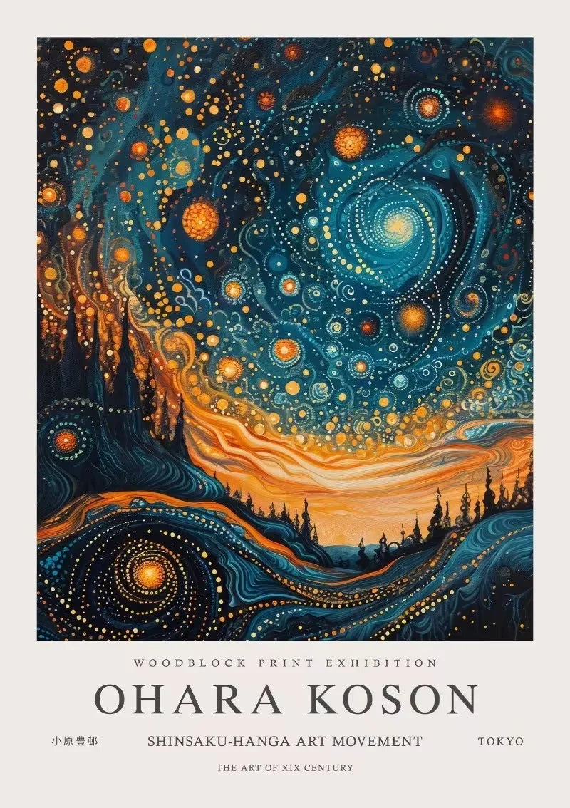 William Morris Whale & Peacock Retro Sunset Canvas Wall Art