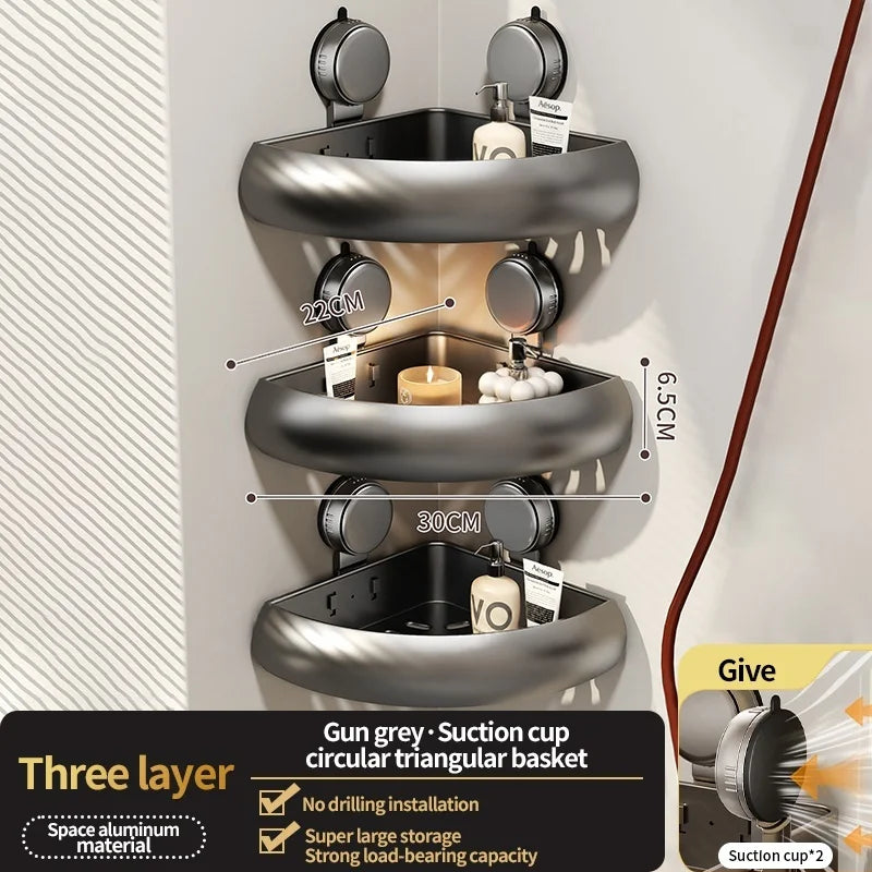 No-Drill Suction Cup Aluminum Bathroom Shelf Wall Organizer