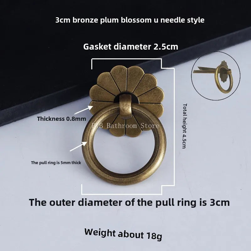 Antique Brass Ring Pull Knob | Vintage Cabinet Drawer Handle