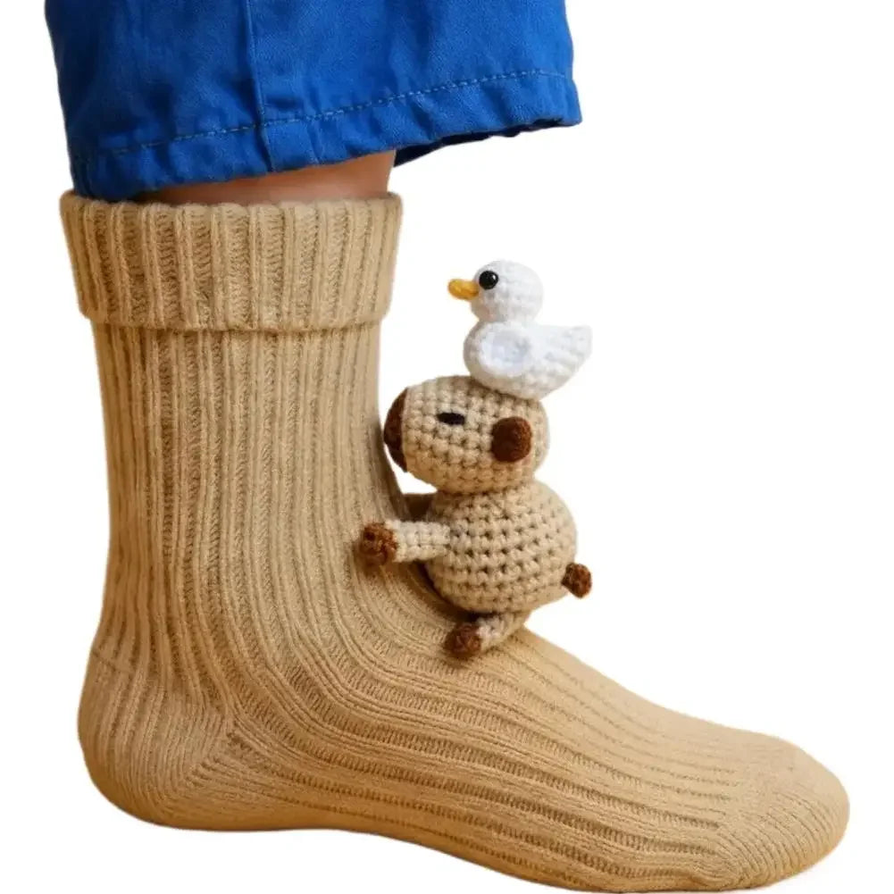 3D Knit Animal Socks Cute Floor Socks Hand Crocheted Double Layer Warm Sock with Cute Rabbit Panda Animals Christmas Gifts Peaceful Pleasures Health and Wellness 02 35-39