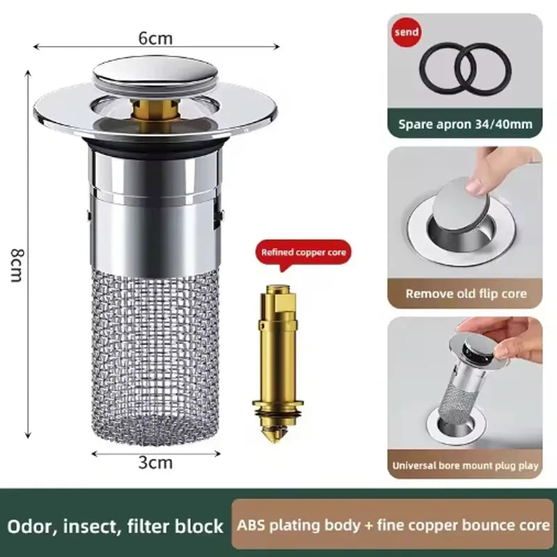 Stainless Steel Press Sink Drain Plug – Odor Proof Universal Fit