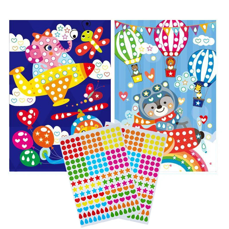 Children Colorful Round Dot Puzzle Stickers Cartoon Animal Mosaic