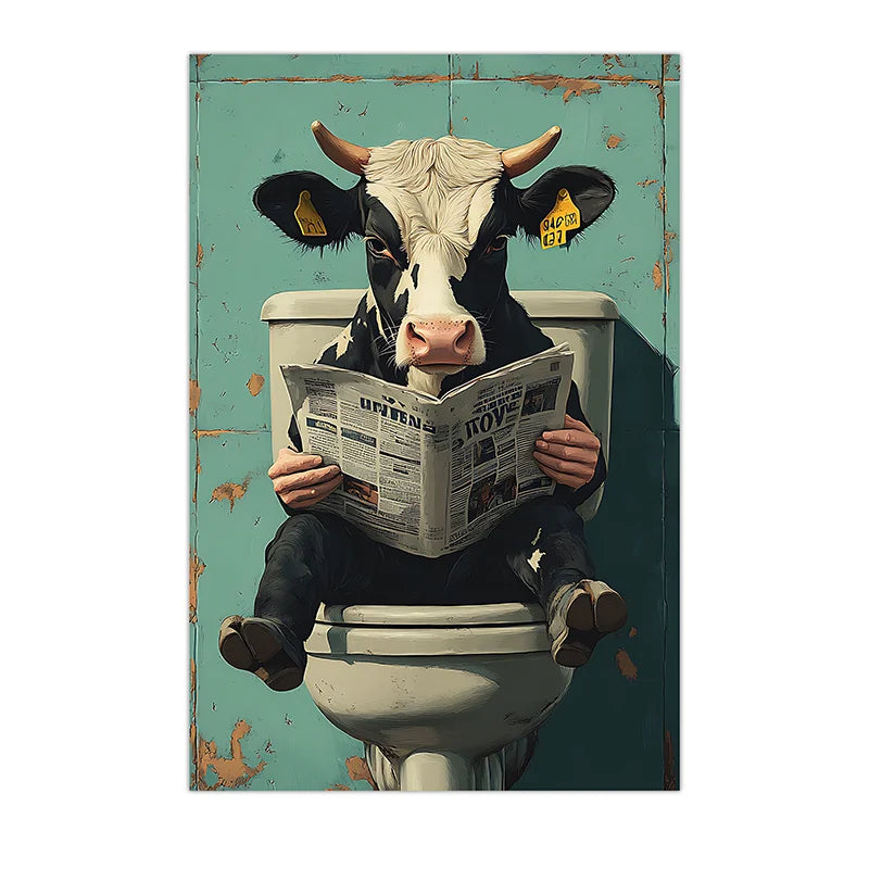 Retro Funny Cow Canvas Poster | Vintage Bathroom Wall Art Canvas Wall Art Peaceful Pleasures Health and Wellness 03 20x25cm No Frame China Mainland