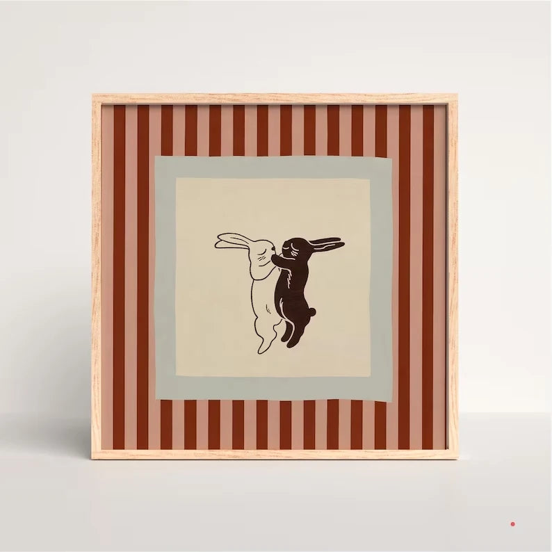 Retro Dancing Rabbits Canvas Wall Art Print | Home Decor