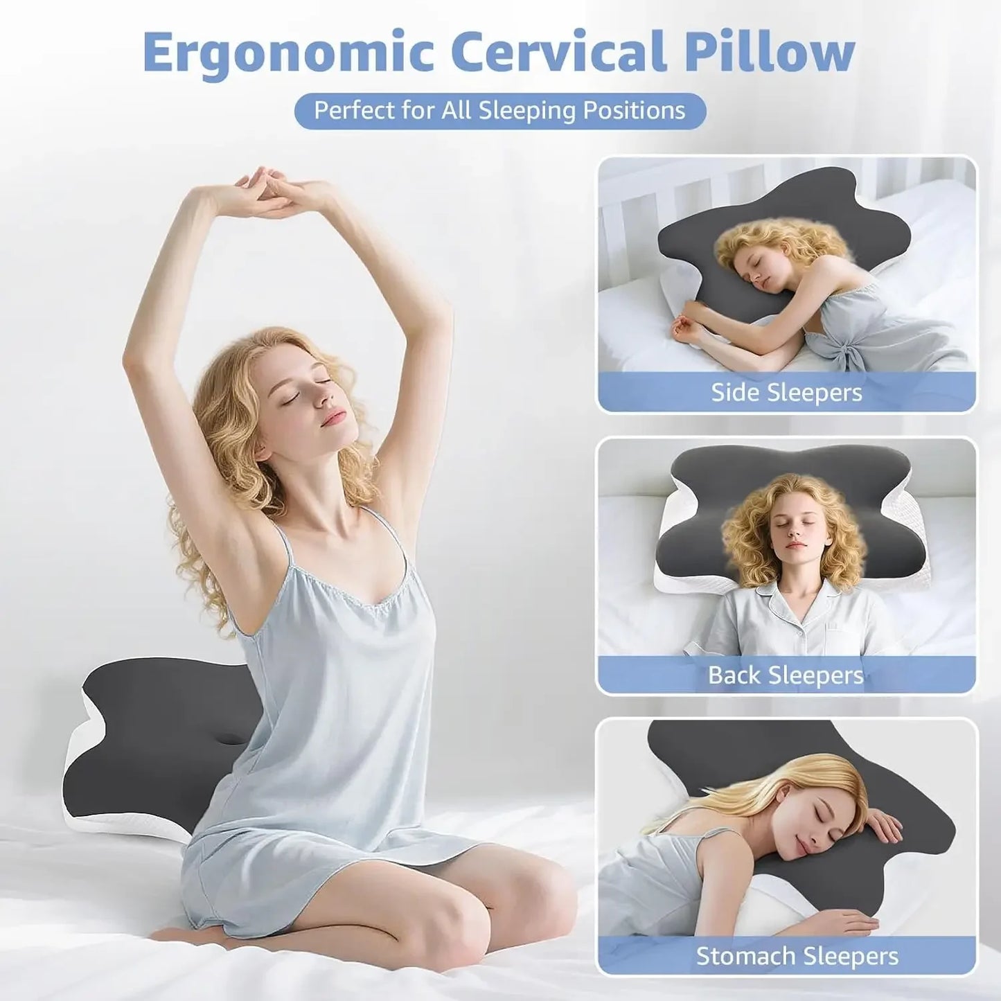 Ergonomic Memory Foam Neck Pillow with 2 Cases for Side Back Stomach Sleepers Peaceful Pleasures Health and Wellness