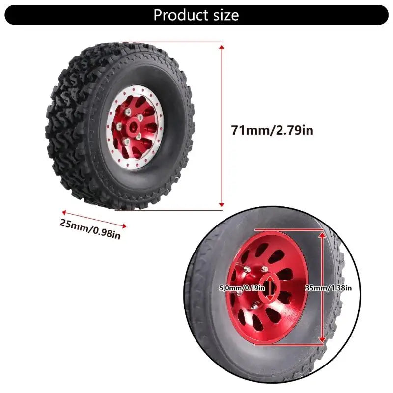 RC Car Beadlock Wheel & Tire Set of 4 – 71mm Aluminum Alloy