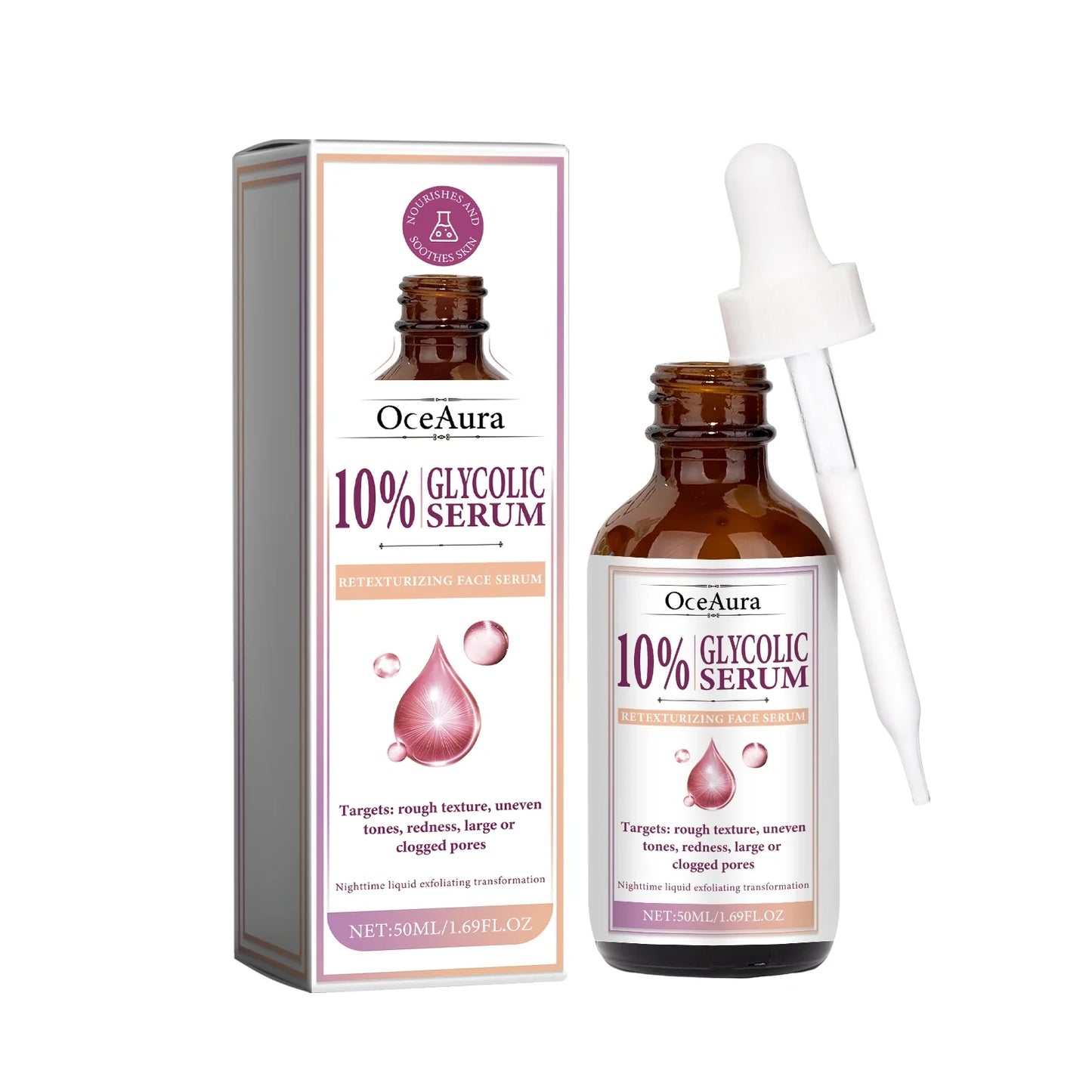 OceAura Glycolic Acid 10% Face Serum – Toning & Firming