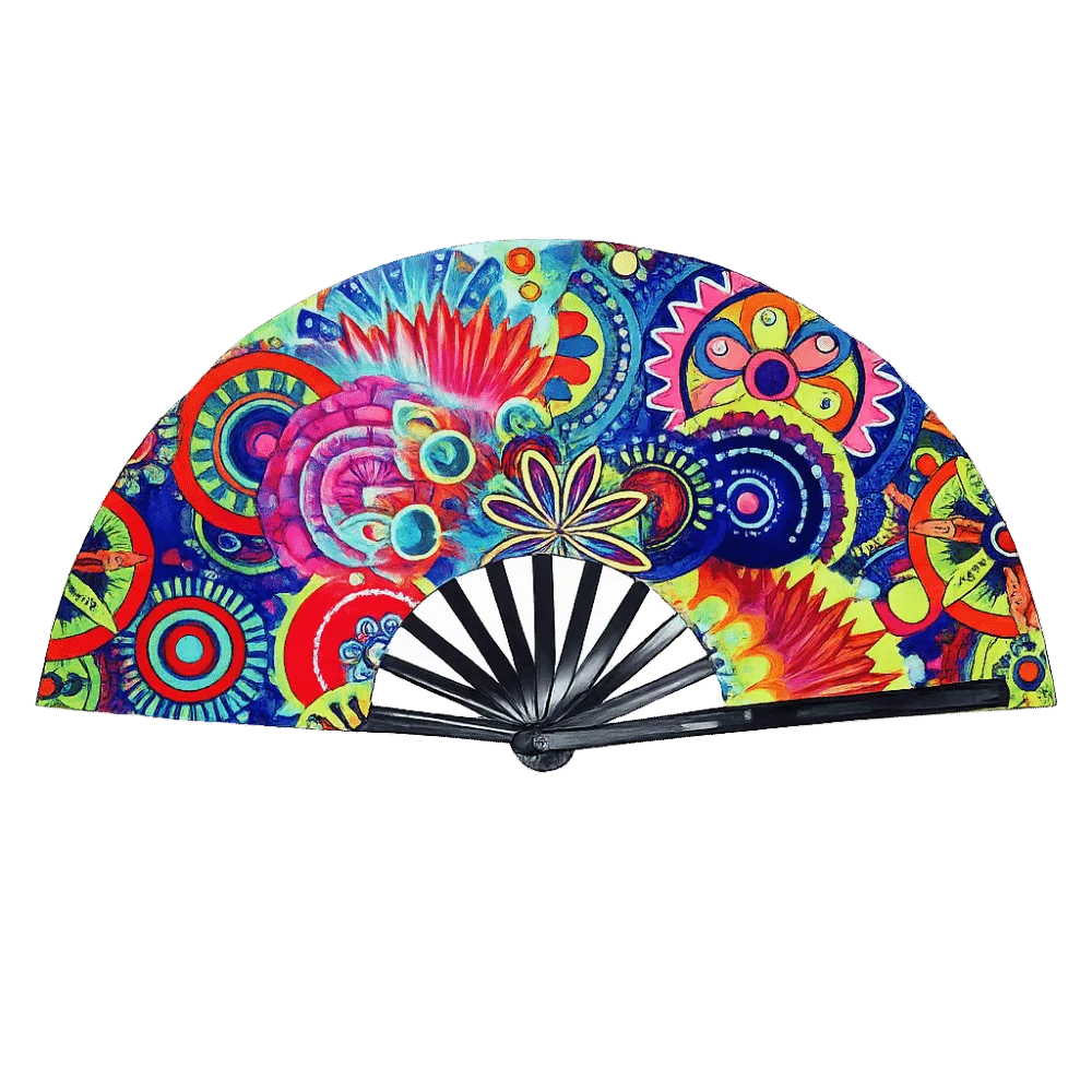 UV Glow 33cm Folding Hand Fan – Rave, Festival & Dance
