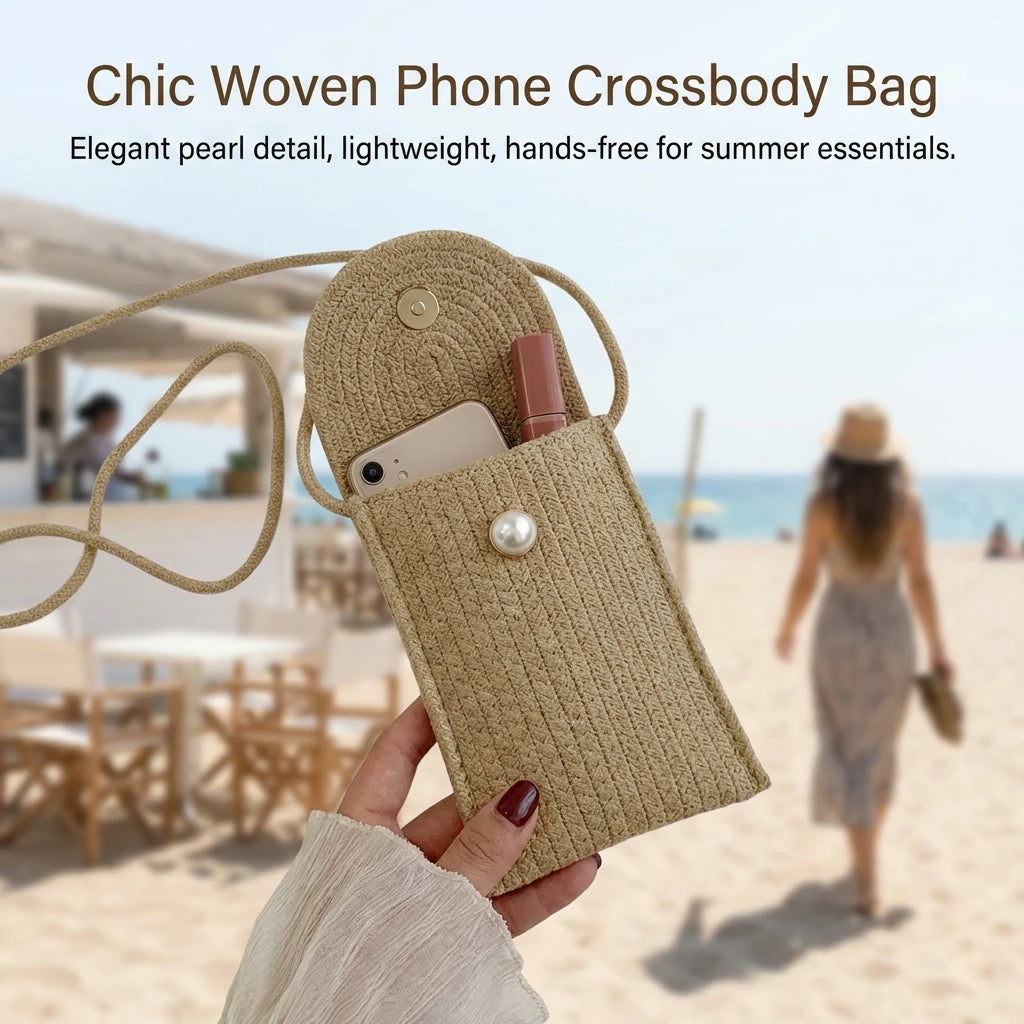 Mini Phone Bag Woven Design Lightweight Crossbody Summer Casual Shoulder Bag with Adjustable Strap Peaceful Pleasures Health and Wellness